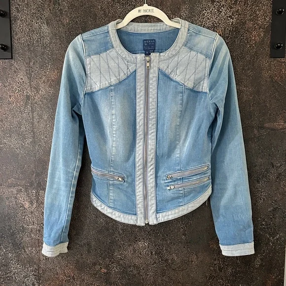 GUESS Quilted Light Blue Jean Jacket size S - Picture 1 of 3